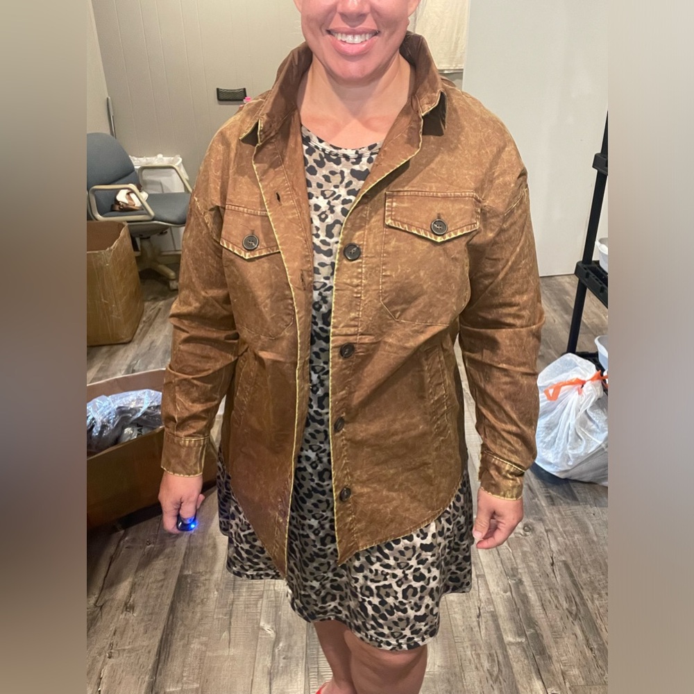 Zenana dark camel lightweight shacket